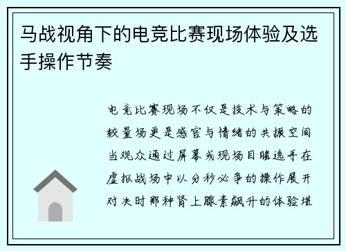 马战视角下的电竞比赛现场体验及选手操作节奏